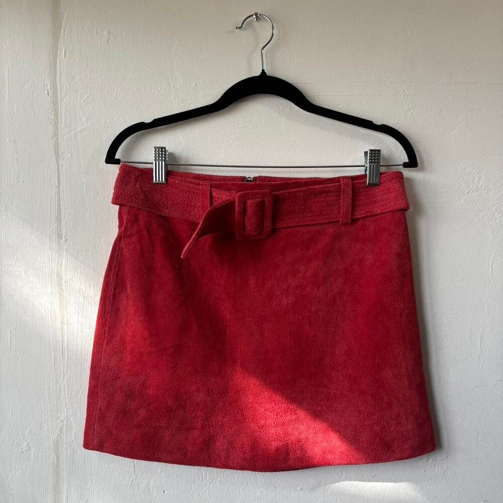 Vintage Fuchsia Leather Belted Skirt